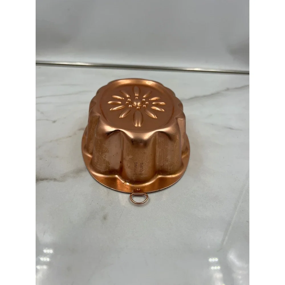 Vintage Spring Copper Jello Mold 3 Cup Oval Sunburst Floral Wall Decor Pan